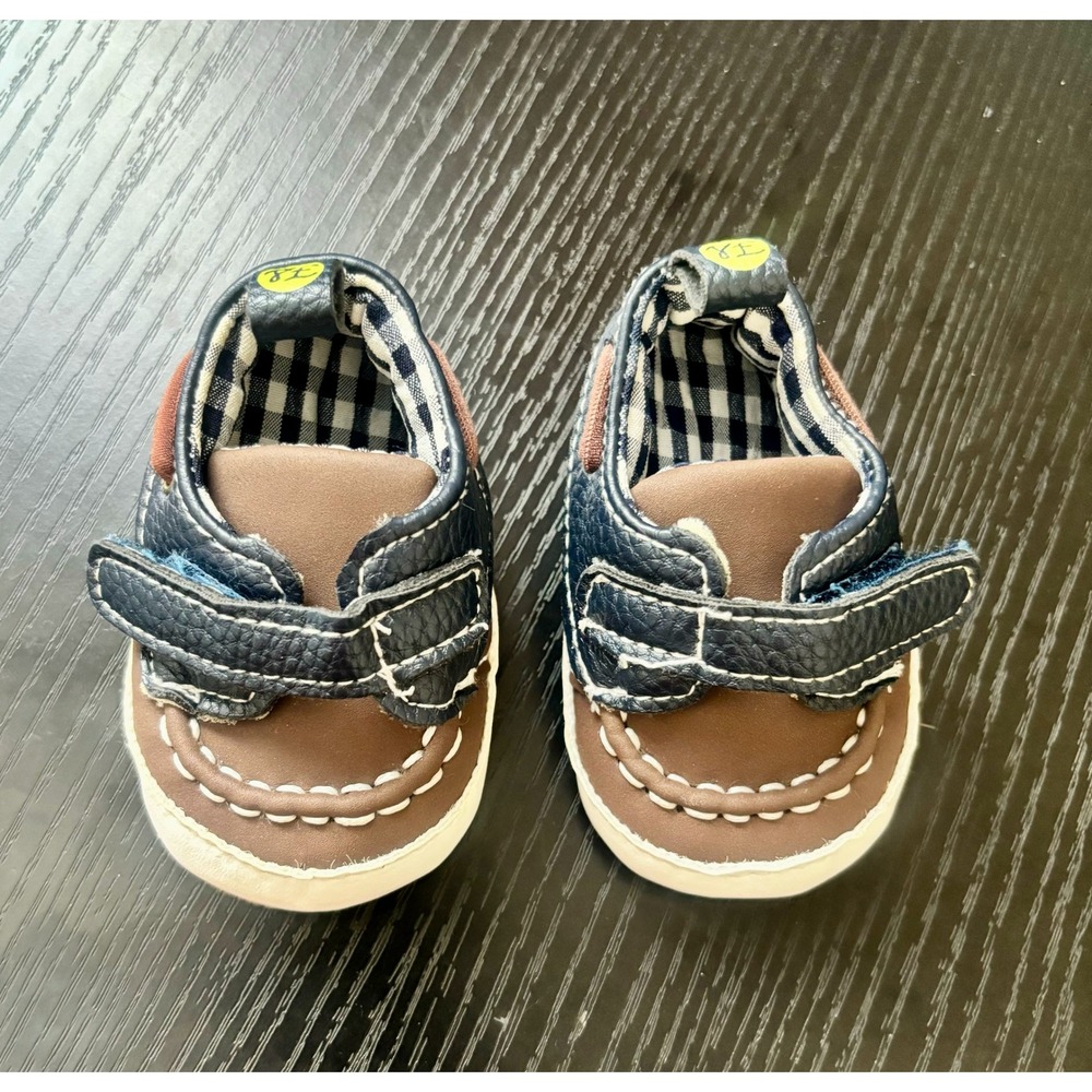 First Steps Baby Boy Navy Brown Boat Shoe Crib Shoes Size 0-3M TBD33591-I